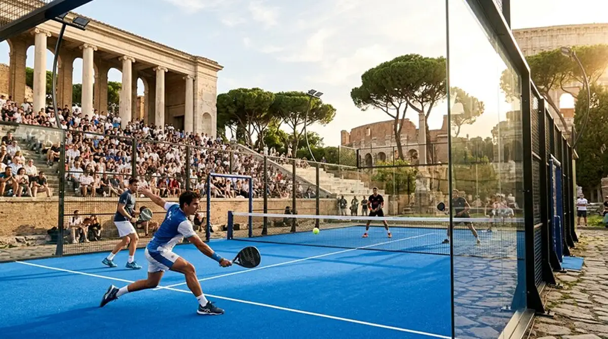 Campo del BNL Italy Major a Roma al Foro Italico con tribune piene durante la finale Premier Padel