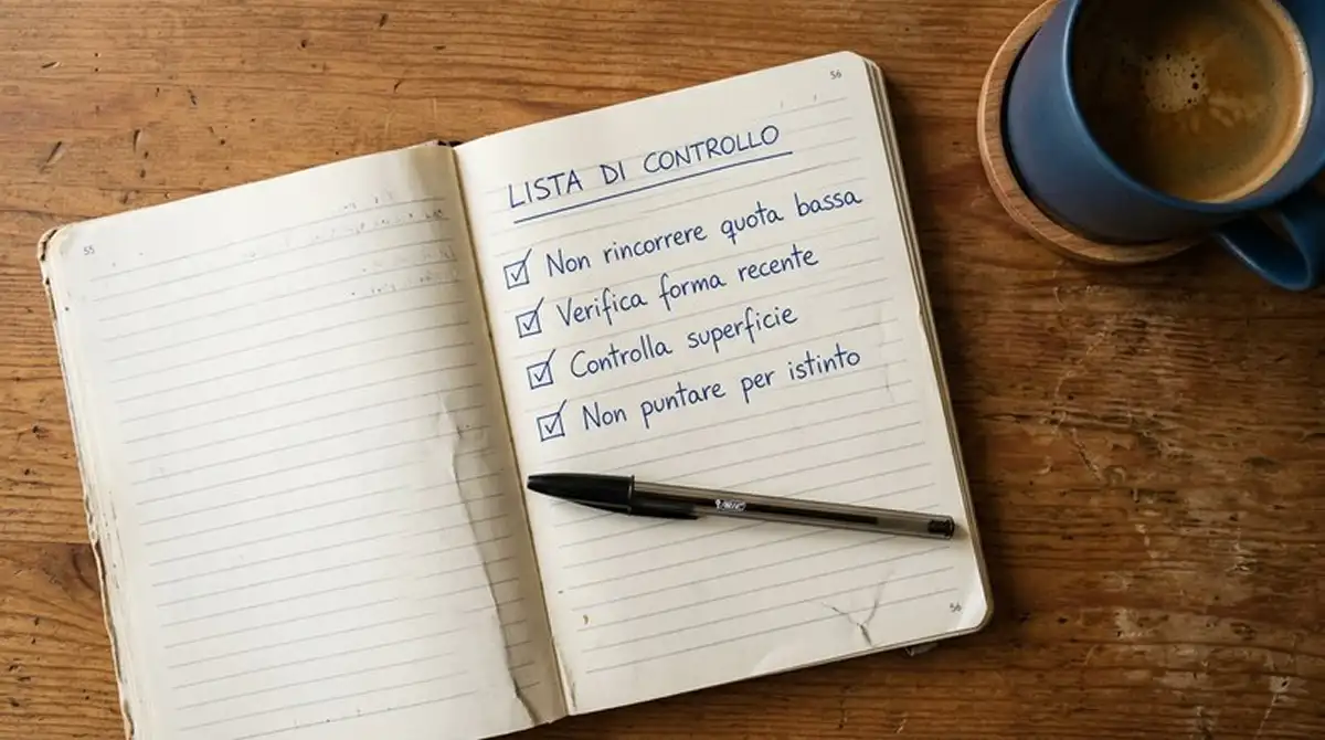 Blocco note con elenco scritto a mano degli errori comuni nelle scommesse Testa a Testa padel
