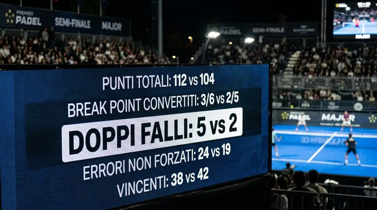 Tabellone di una semifinale Premier Padel Major con il conteggio dei doppi falli evidenziato