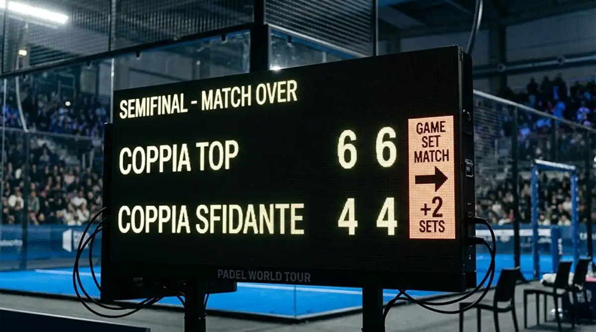 Tabellone con il punteggio finale di una semifinale Premier Padel utile per leggere l'handicap