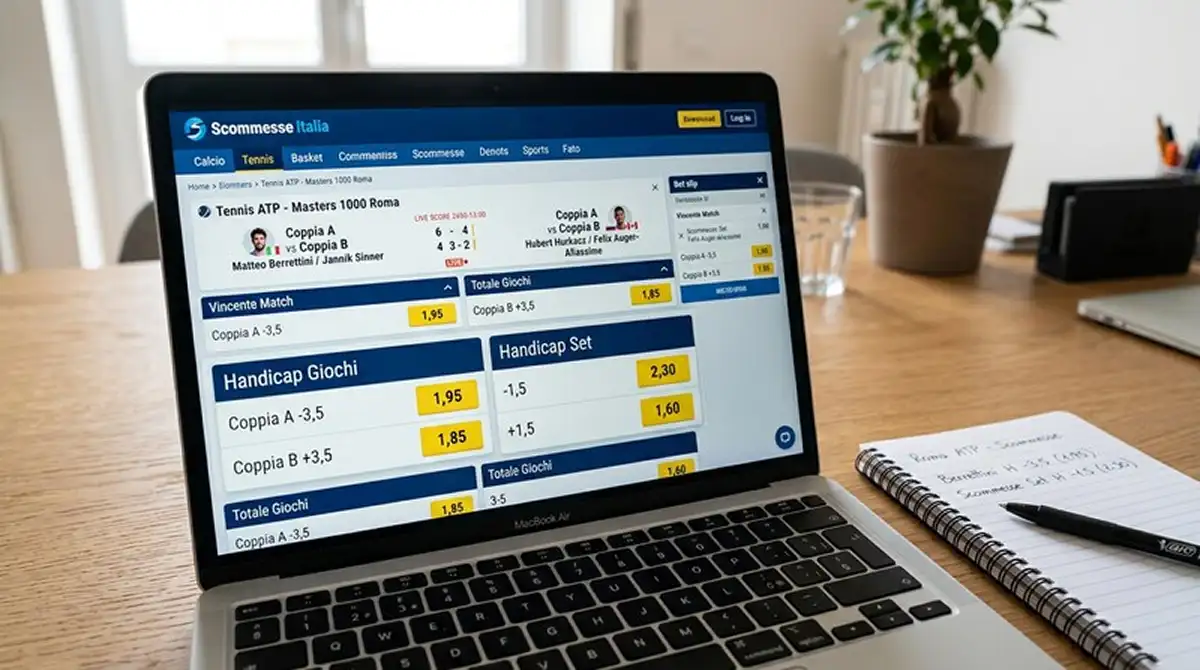 Schermo con quote Handicap padel +3,5 giochi e +1,5 set evidenziate su un match di Premier Padel