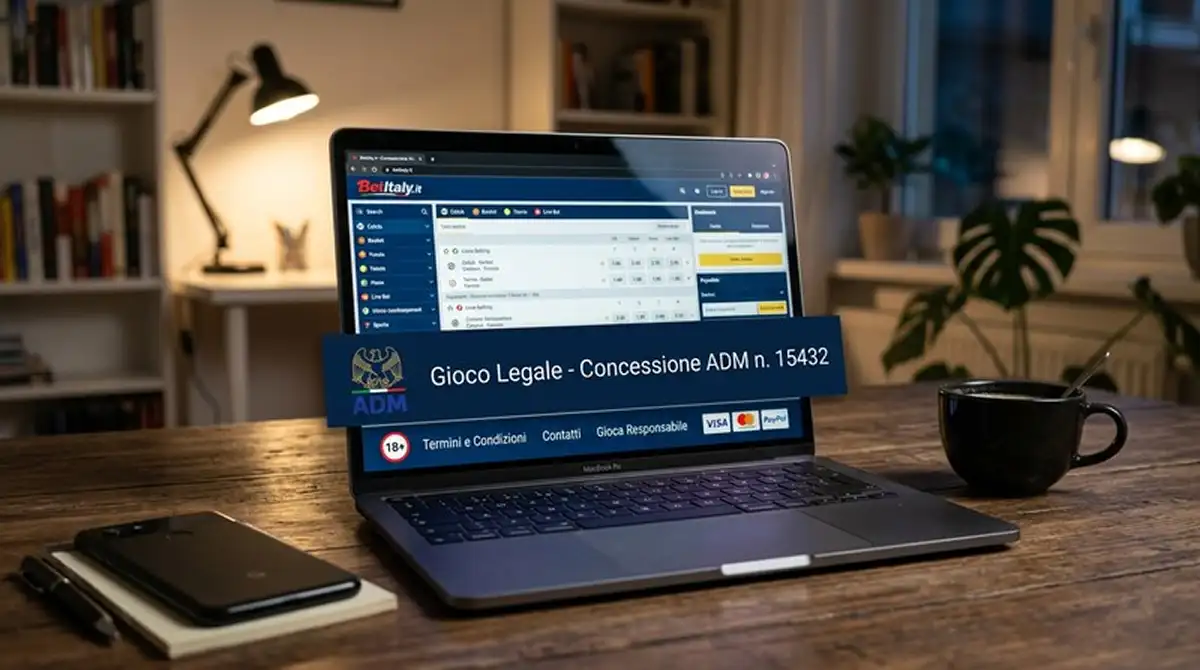 Footer di un sito di scommesse padel italiano con il logo ADM e il numero di concessione visibili