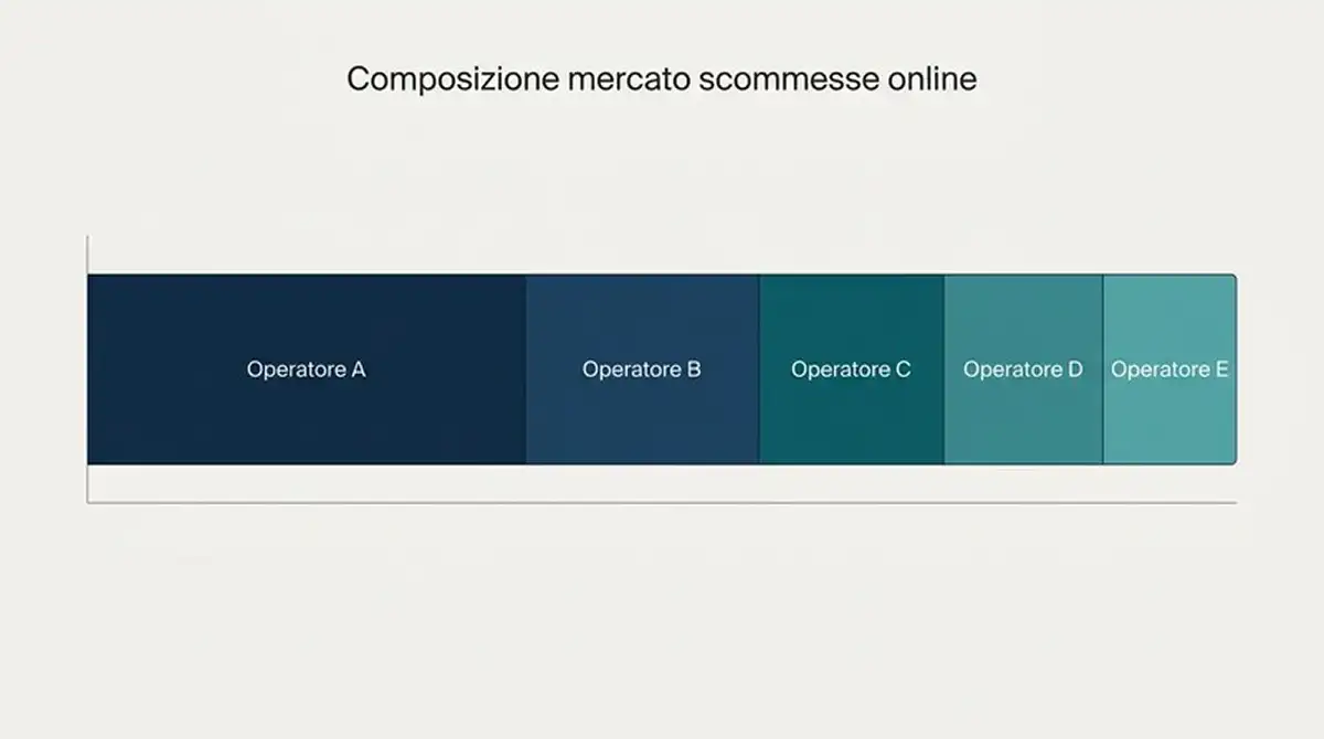 Grafico a barre orizzontali del mercato scommesse online italiano per quota dei principali operatori ADM