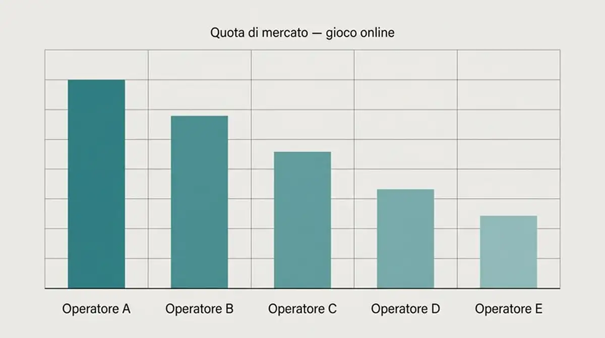 Grafico a barre comparativo della quota di mercato dei principali bookmaker online italiani con concessione ADM