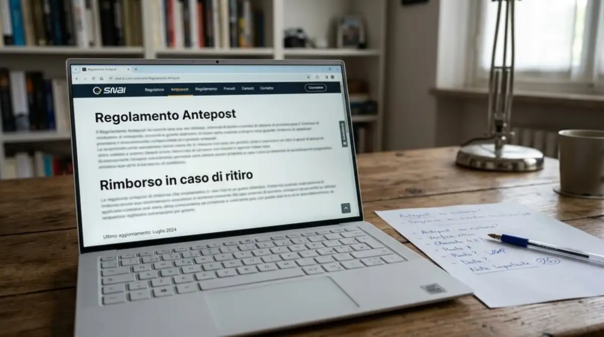 Pagina del regolamento di un operatore ADM con condizioni di rimborso per scommesse antepost padel