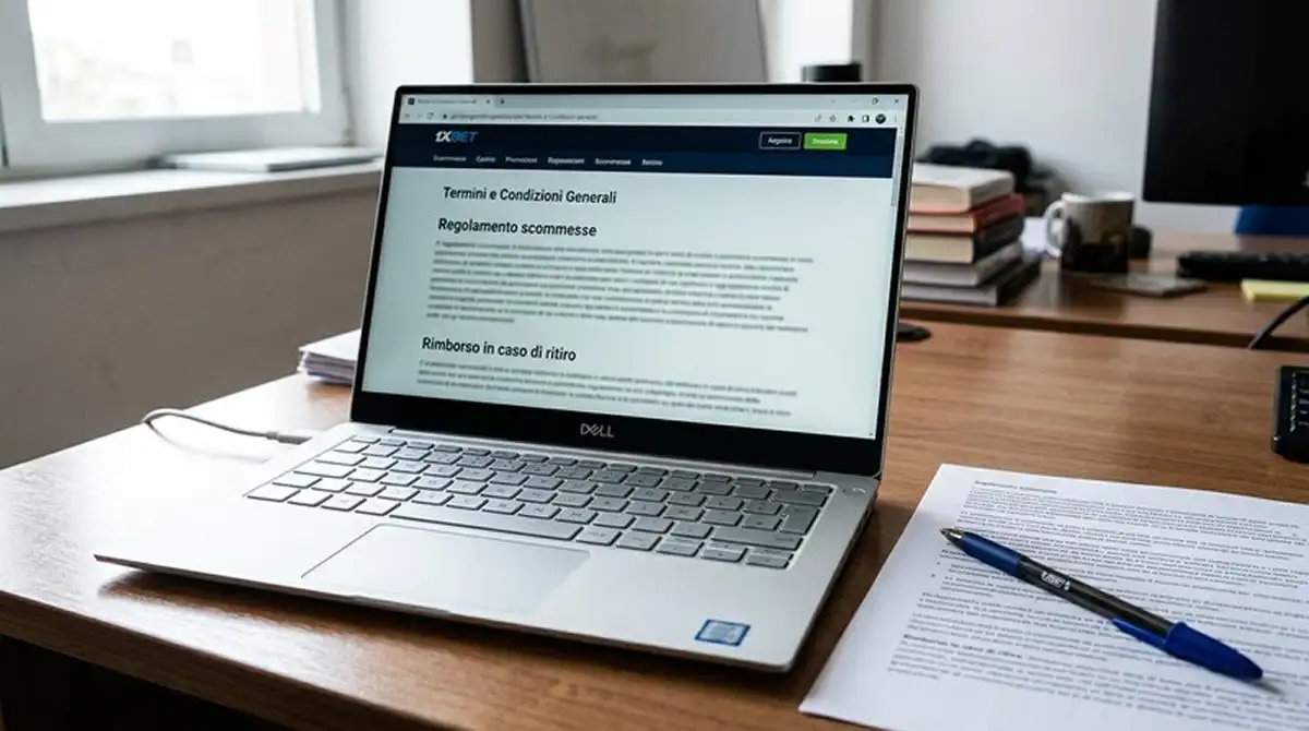 Documento aperto su laptop con il regolamento dell'operatore sui ritiri e rimborsi delle scommesse padel