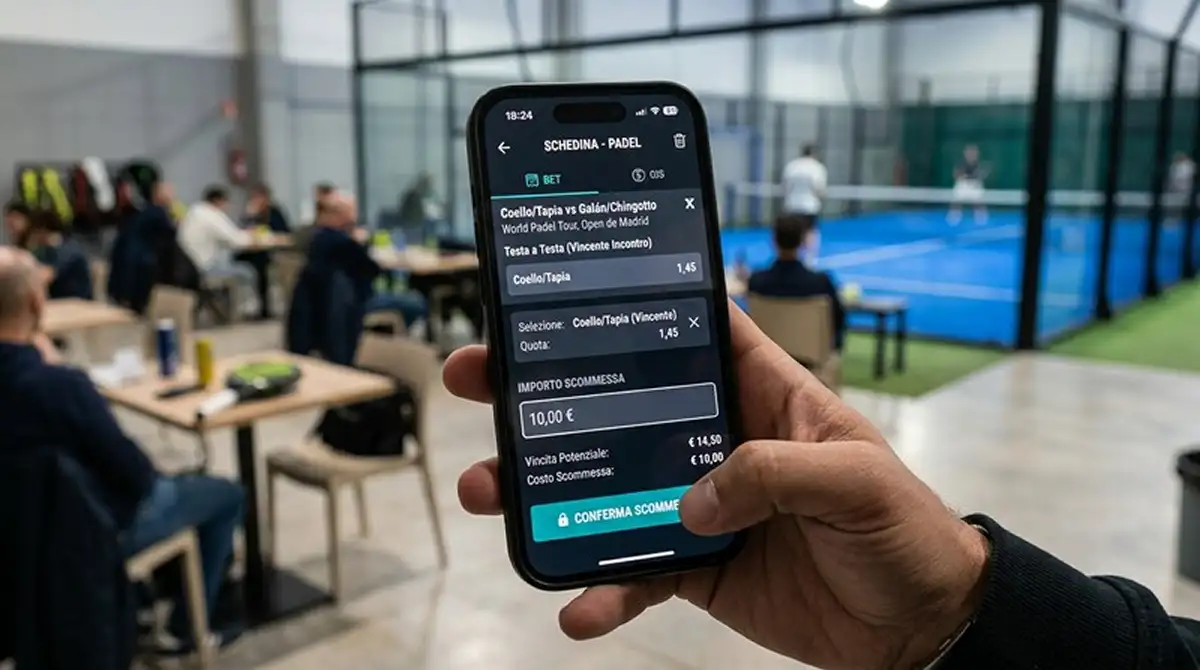 Schedina di una scommessa Testa a Testa su match Premier Padel con quota e importo puntata sullo smartphone