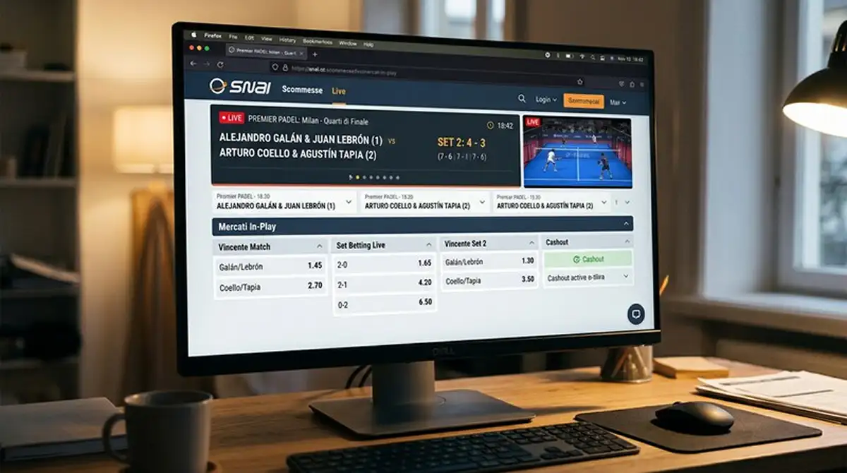 Scommesse live padel: come funziona il betting in-play 2026