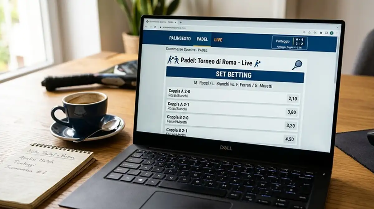 Schermo con i quattro esiti possibili del Set Betting padel e le rispettive quote per un match Premier Padel