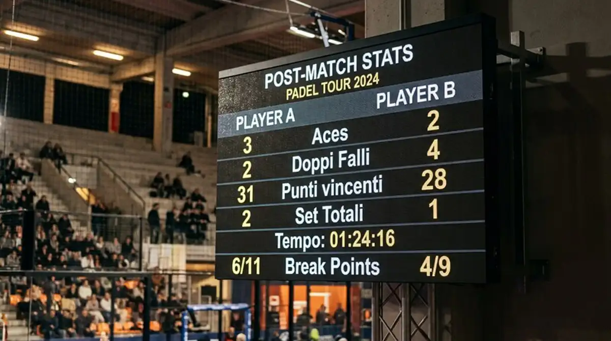 Schermo statistiche del torneo con il dato dei doppi falli di entrambe le coppie a fine match