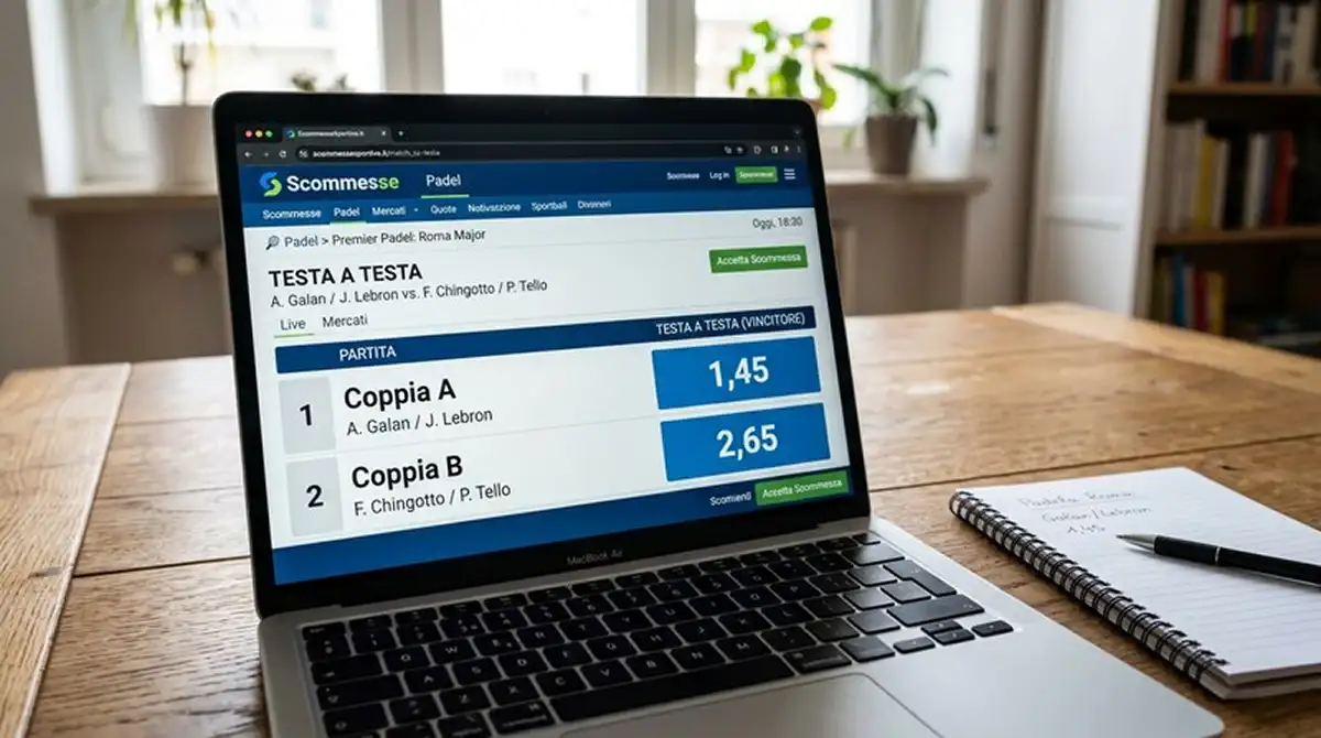 Schermo con quote Testa a Testa su un match Premier Padel tra due coppie, in evidenza i due esiti possibili