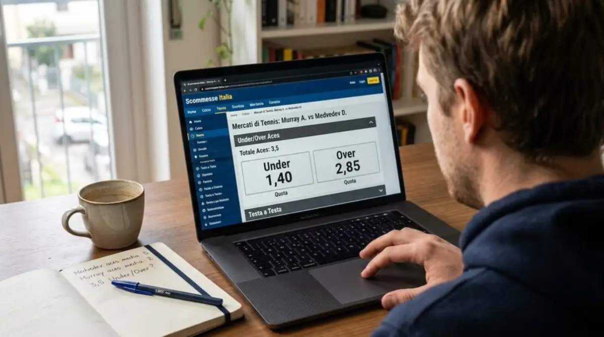 Pannello quote con la linea Under/Over 3,5 ace e i valori tipici dei bookmaker italiani