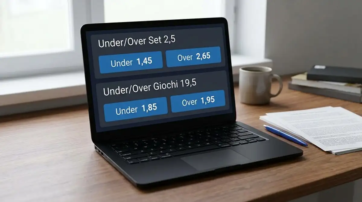 Pagina di un sito ADM con la linea Under/Over 2,5 set affiancata alla linea Under/Over giochi padel